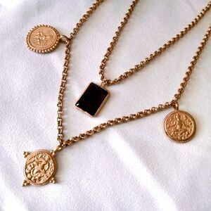 Julie Vos Dual Layered 24k Gold Plated Gold Medallion and Smokey Quartz Necklace